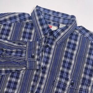 Levis Mens‎ Large Blue Mixed Plaid Striped Long Sleeve Button Up Shirt Cotton